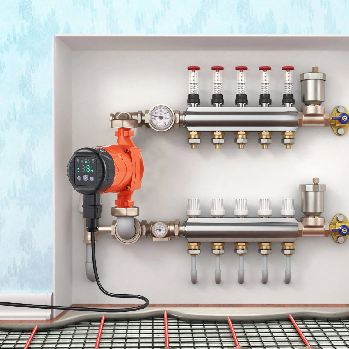 VEVOR LPS25-4BP-180 high-efficiency hot water recirculation pump, 220 V, 22 W, flow up to 50 l/min, EMC automatic circulation pump with threaded NPT connection 38 mm (1½″), for water heater systems