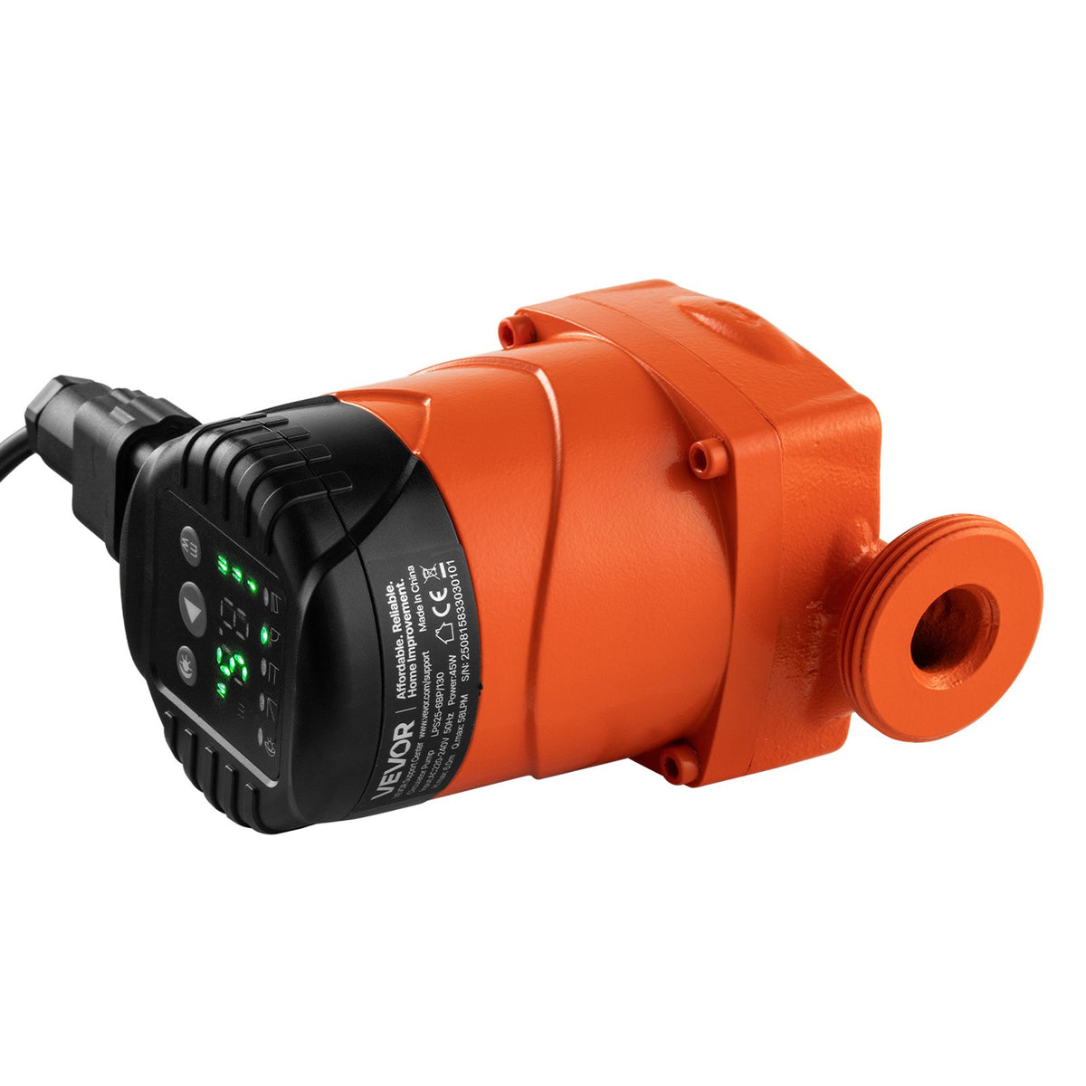 VEVOR LPS25-6BP/130 High-Efficiency Circulation Pump, 58 l/min, Max Head 4 m, Cast Iron Hot Water Pump with Threaded Connection and Check Valve, Quiet Operation for Home Heating Systems