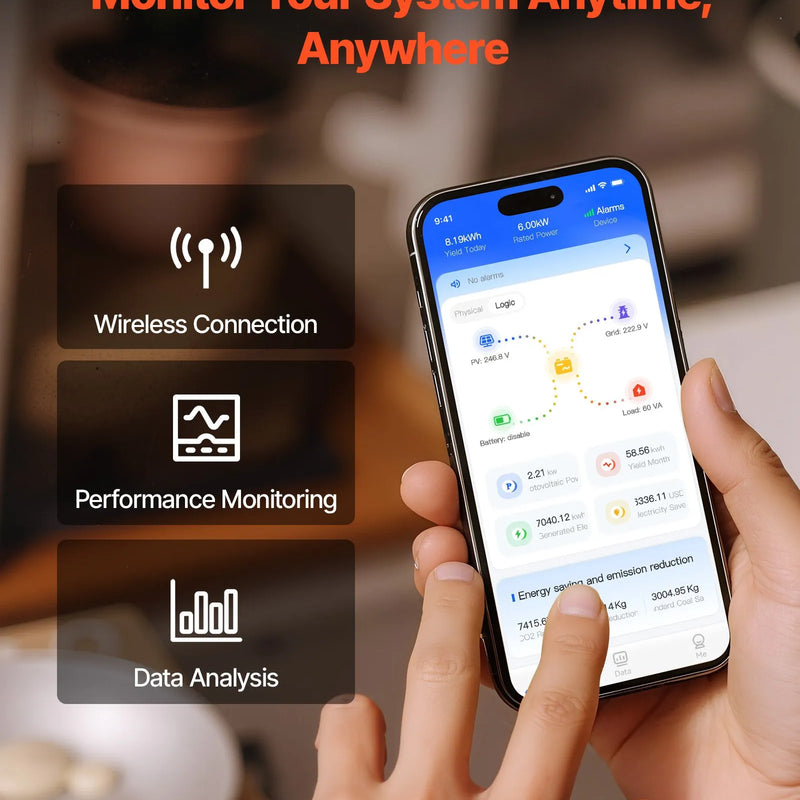 VEVOR hibrīda saules invertors 4000 W, 24 V DC uz 230 V AC, tīras sinusoīdas invertors ar lādētāju, iebūvēts 120 A MPPT saules kontrolieris un Wi-Fi modulis, vienfāzes, paredzēts svina-skābes un litija akumulatoriem autonomām sistēmām