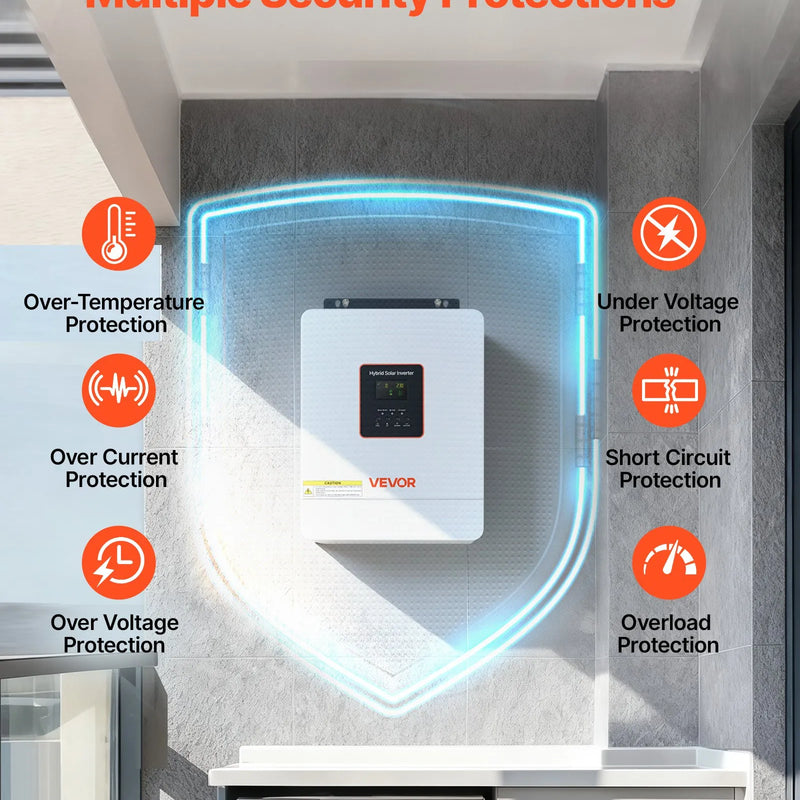 VEVOR hibrīda saules invertors 4000 W, 24 V DC uz 230 V AC, tīras sinusoīdas invertors ar lādētāju, iebūvēts 120 A MPPT saules kontrolieris un Wi-Fi modulis, vienfāzes, paredzēts svina-skābes un litija akumulatoriem autonomām sistēmām
