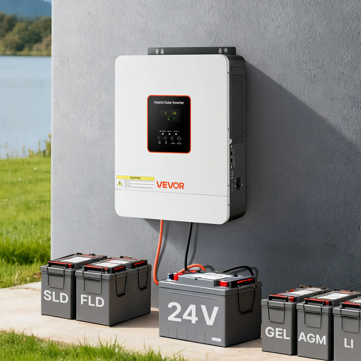 VEVOR hibrīda saules invertors 3000 W, 24 V DC uz 230 V AC, tīras sinusoīdas sprieguma invertors ar lādētāju, iebūvēts 80 A MPPT saules kontrolieris, saderīgs ar svina-skābes un litija akumulatoriem, mājai, kemperim un autonomām sistēmām