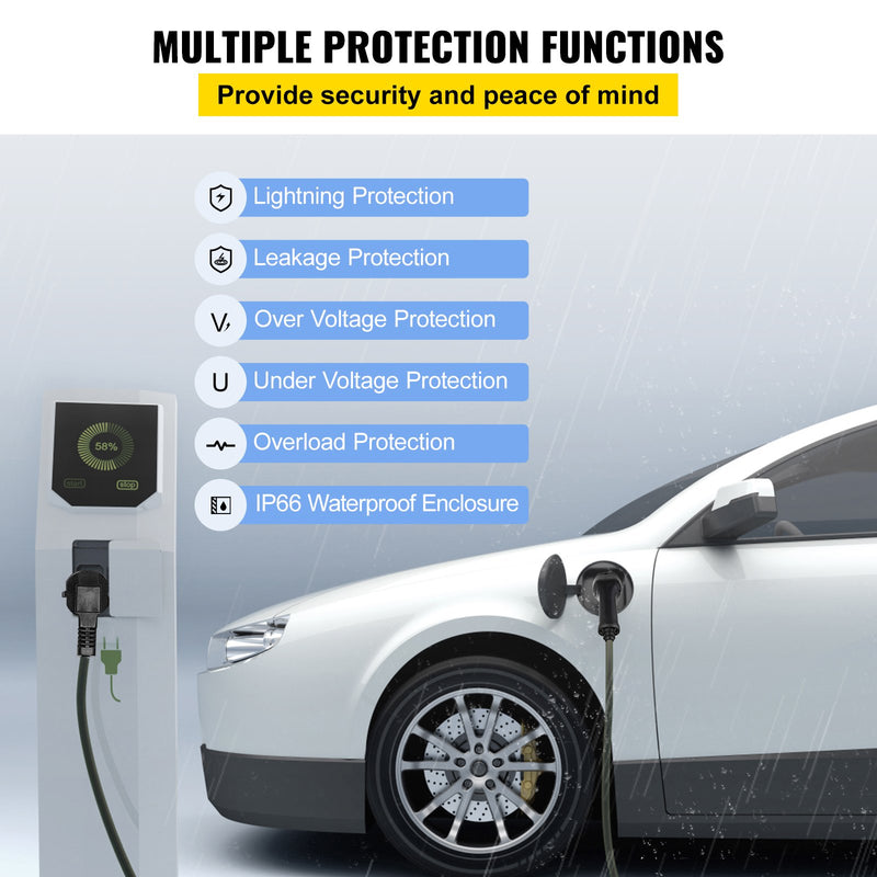 VEVOR pārnēsājamais elektrisko transportlīdzekļu EV lādētājs, tips 2, 10A, 6 m uzlādes kabeli, UK 3 kontaktu spraudnis, IP66 ūdensizturības līmeni, 3kW 250V (IEC 62196-2), ar pārnēsājamo somu, CE