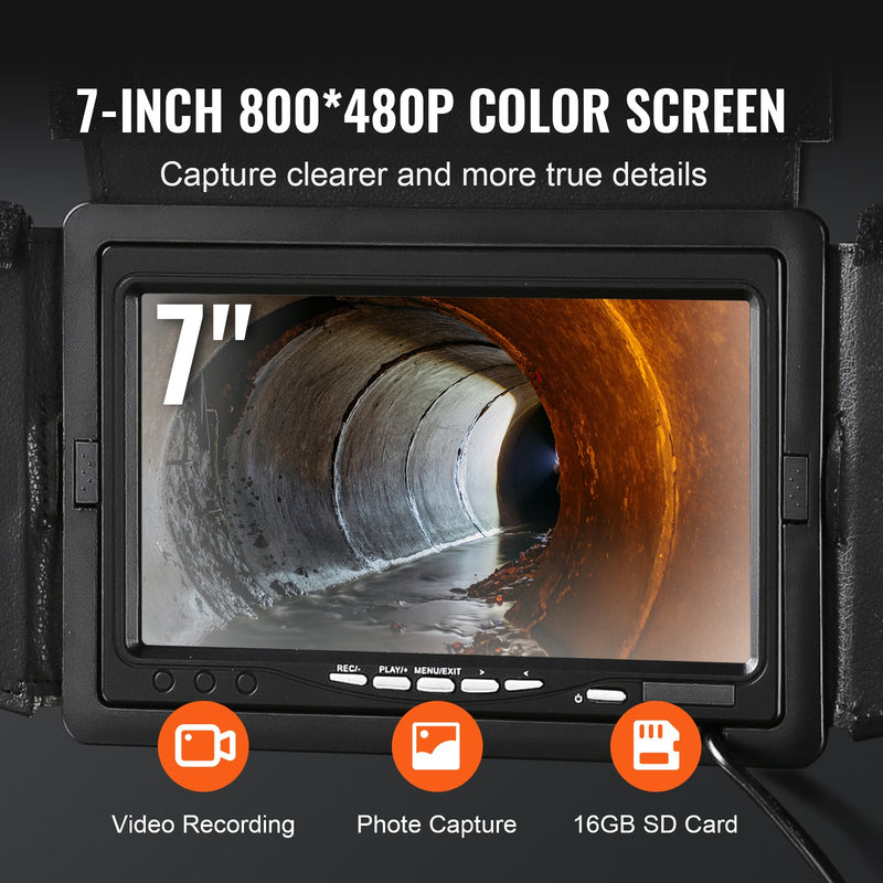 VEVOR kanalizācijas kamera, 50 m, notekūdeņu kamera ar 17,78 cm ekrānu