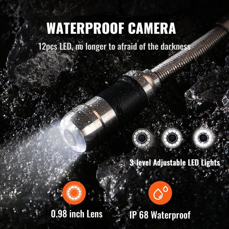 VEVOR kanalizācijas kamera, 50 m, notekūdeņu kamera ar 17,78 cm ekrānu