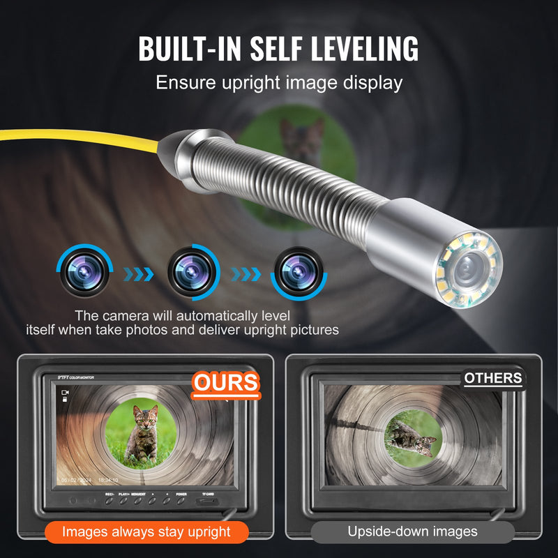 VEVOR kanalizācijas kamera 50 m pašlīmeņojoša kanalizācijas kamera ar 512Hz lokatoru un 36x tuvināšanu