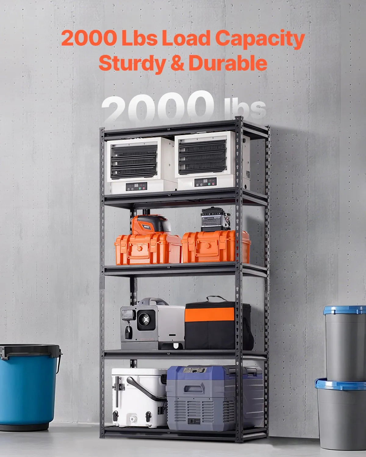 Heavy-duty 5-tier adjustable storage shelving system, 900 kg garage shelves