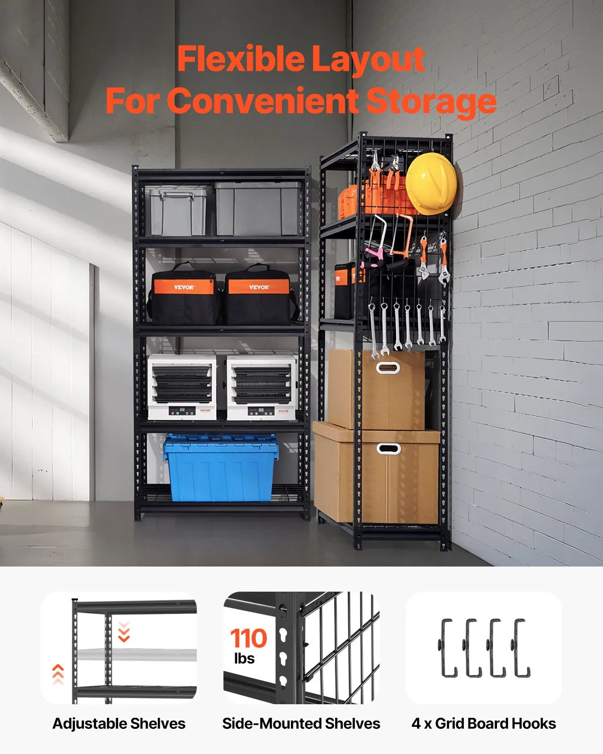 Heavy-duty 5-tier adjustable storage shelving system, 900 kg garage shelves