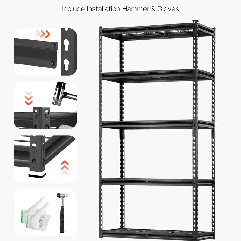 Uzglabāšanas plaukti 5 līmeņu, regulējami, smagas slodzes garāžas plauktu sistēma, 900 kg