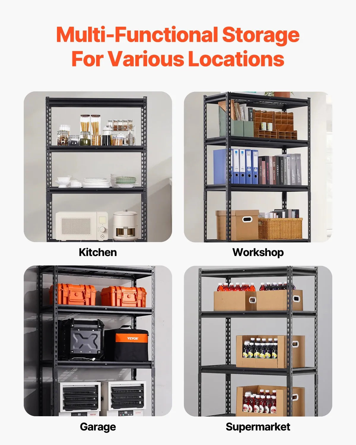 Heavy-duty 5-tier adjustable storage shelving system, 900 kg garage shelves