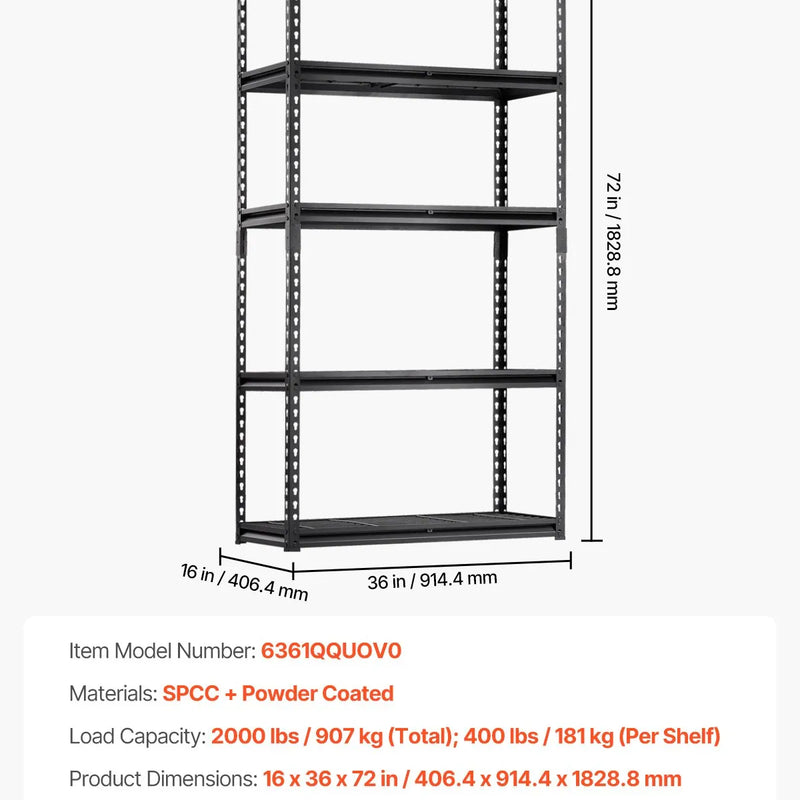 Uzglabāšanas plaukti 5 līmeņu, regulējami, smagas slodzes garāžas plauktu sistēma, 900 kg