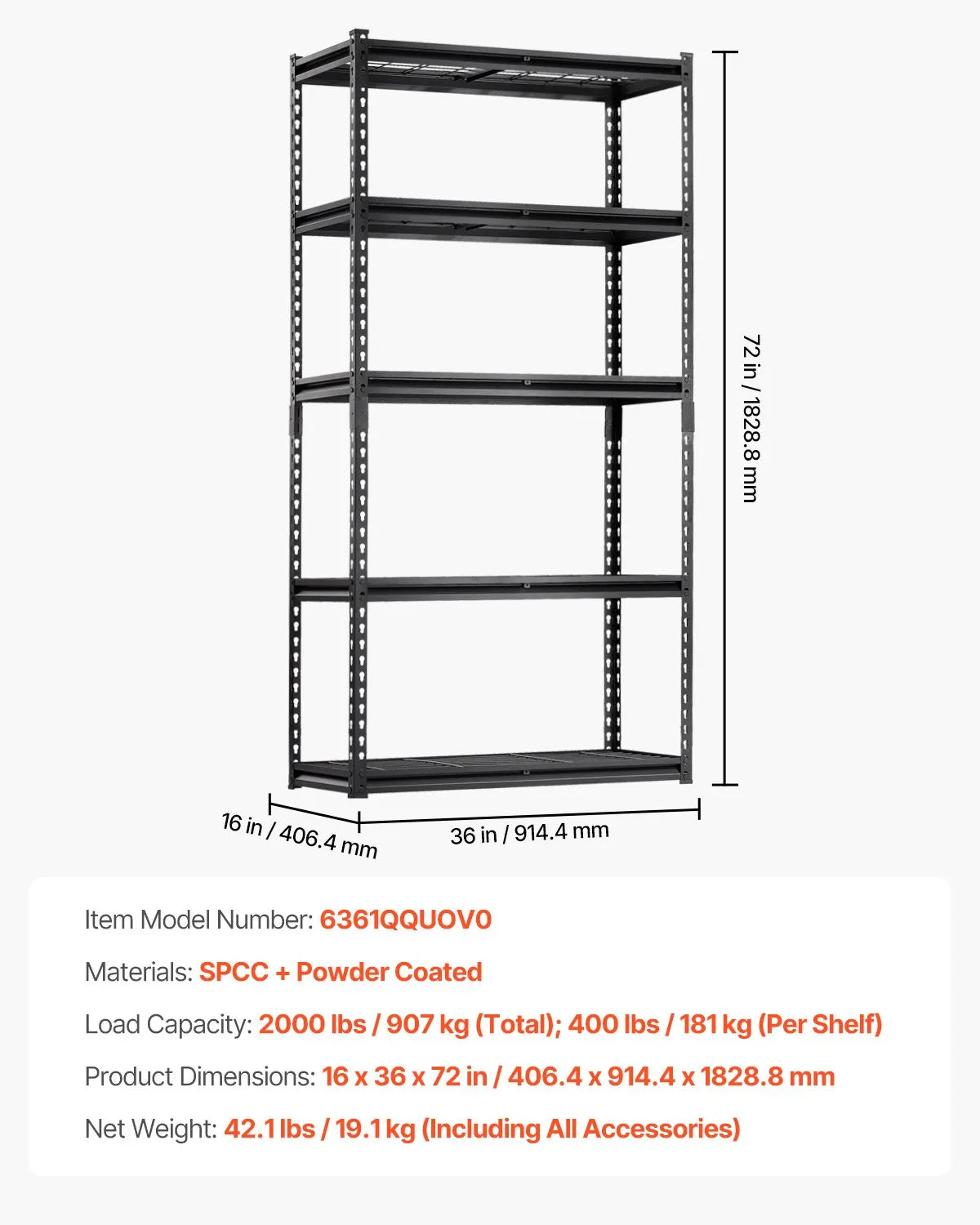 Heavy-duty 5-tier adjustable storage shelving system, 900 kg garage shelves
