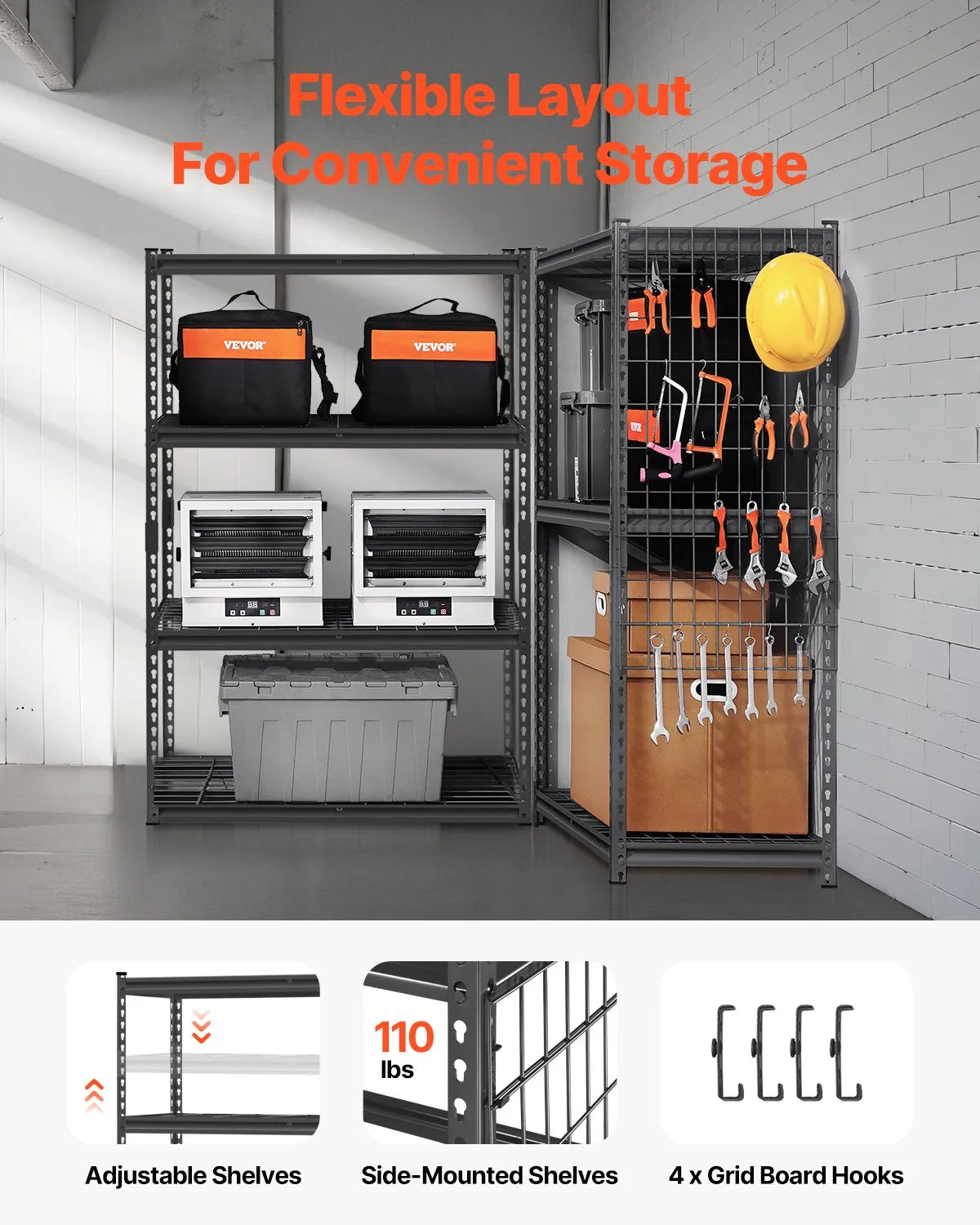 Storage shelf, 4-tier, 508 × 1016 × 1524 mm, metal