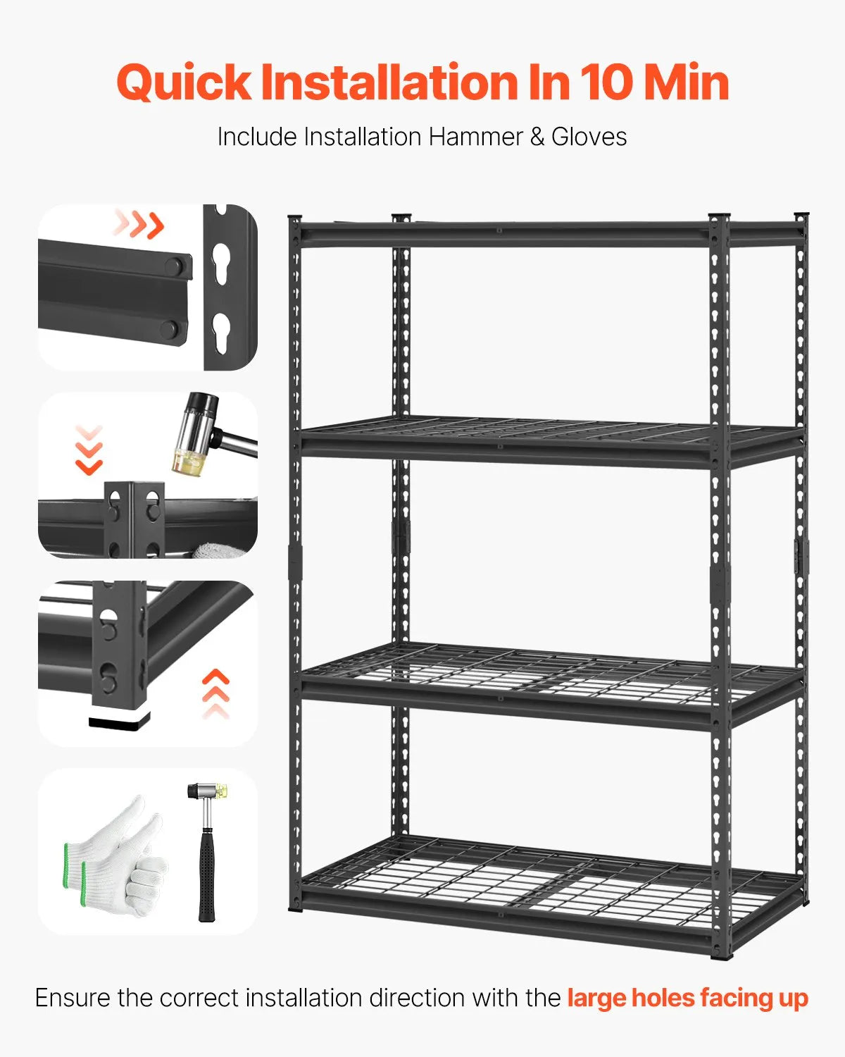 Storage shelf, 4-tier, 508 × 1016 × 1524 mm, metal