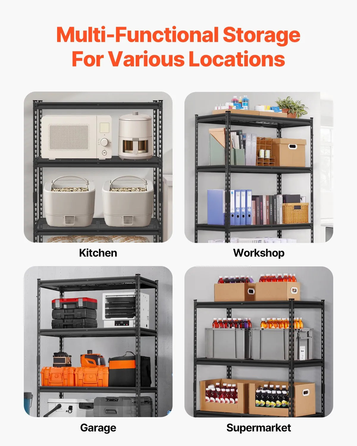 Storage shelf, 4-tier, 508 × 1016 × 1524 mm, metal