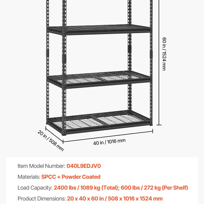 Uzglabāšanas plaukts, 4 līmeņu, 508 × 1016 × 1524 mm, metāla