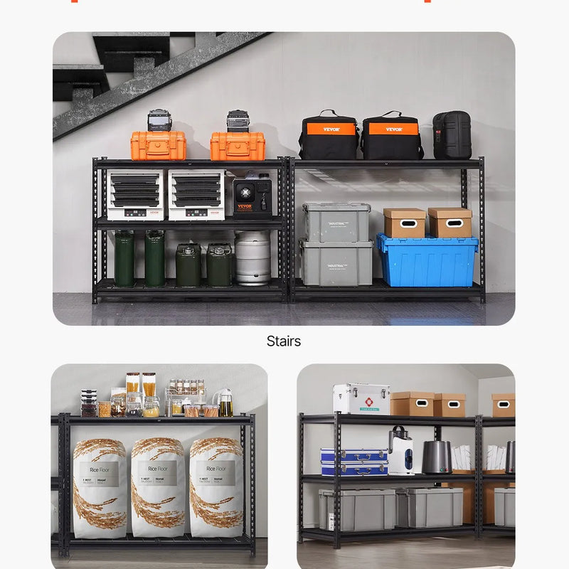 Uzglabāšanas plauktu sistēma, 5 līmeņi, regulējama augstuma, smagas slodzes konstrukcija, kopējā celtspēja 1360 kg, piemērota garāžām, noliktavām un darbnīcām