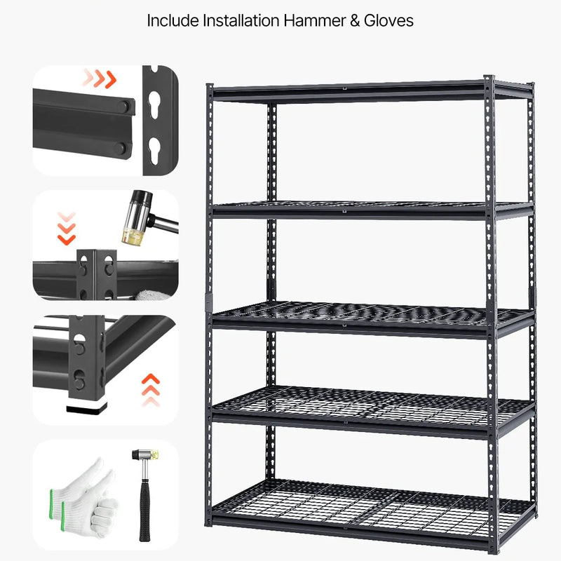 Uzglabāšanas plaukts, 5 līmeņu regulējama smagas slodzes plauktu sistēma, 1360 kg