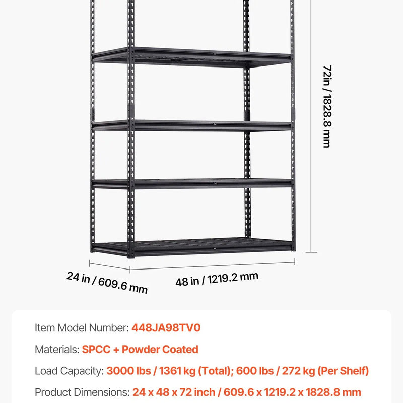 Uzglabāšanas plaukts, 5 līmeņu regulējama smagas slodzes plauktu sistēma, 1360 kg