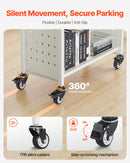 Ripojošs bibliotēkas grāmatu ratiņš, 150 kg kravnesība, 77 × 38 × 122 cm, ar vienpusējiem L veida plauktiem un 76,2 mm fiksējamiem riteņiem, grāmatu ratiņš mājai, birojam un skolai, balts