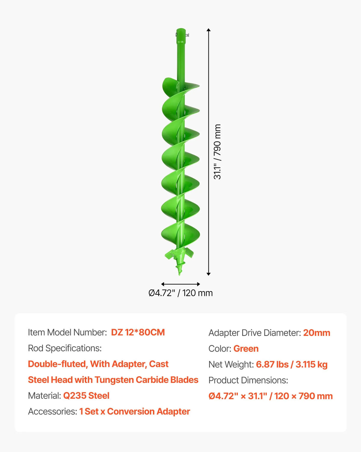Ground auger and planting spiral drill 12 x 79 cm