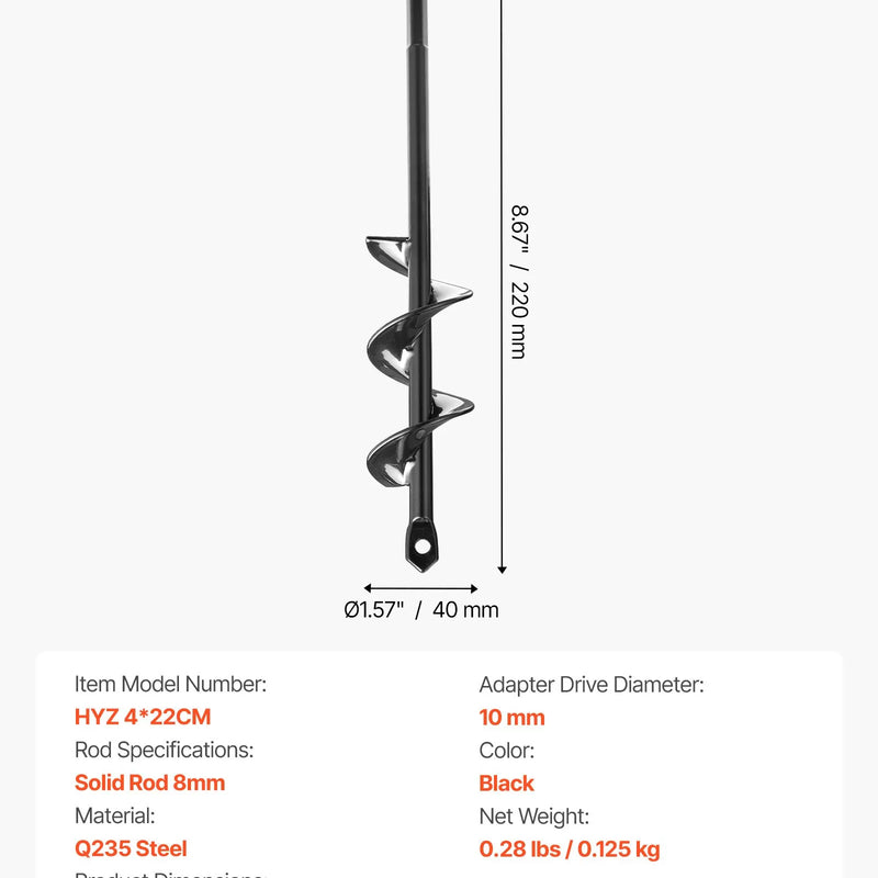 Zemes urbšanas un stādīšanas spirālurbis 40 × 220 mm