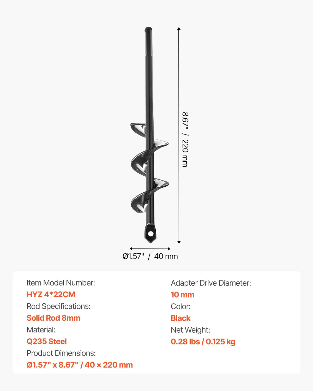 Ground auger drill 40 × 220 mm