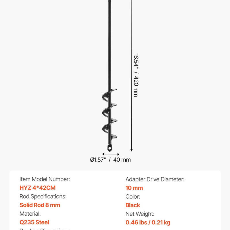 Zemes urbšanas un stādīšanas spirālurbis 40 × 420 mm