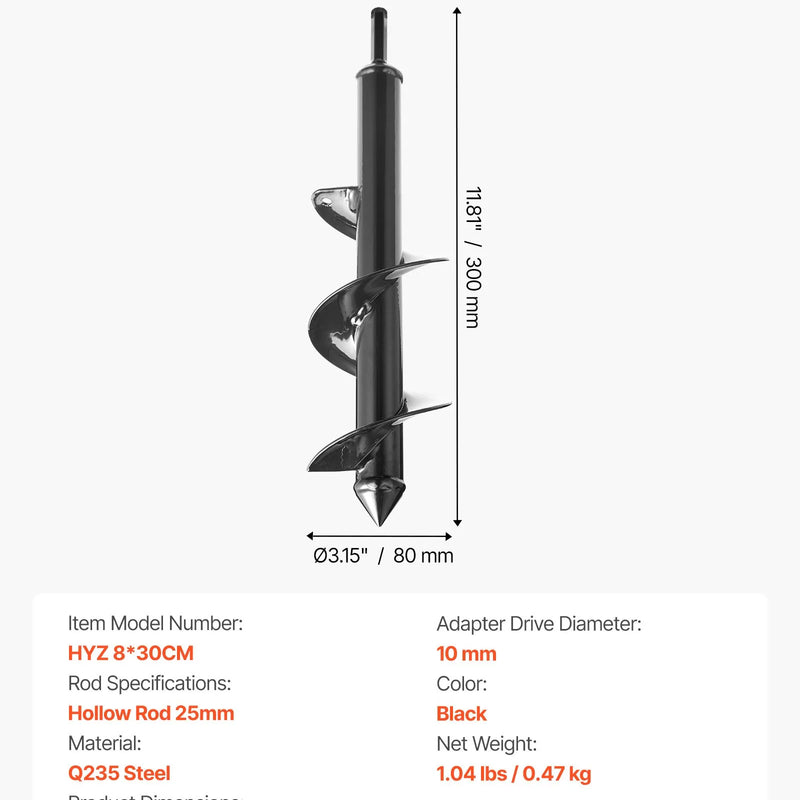 Zemes urbšanas un stādīšanas spirālurbis 80 × 290 mm