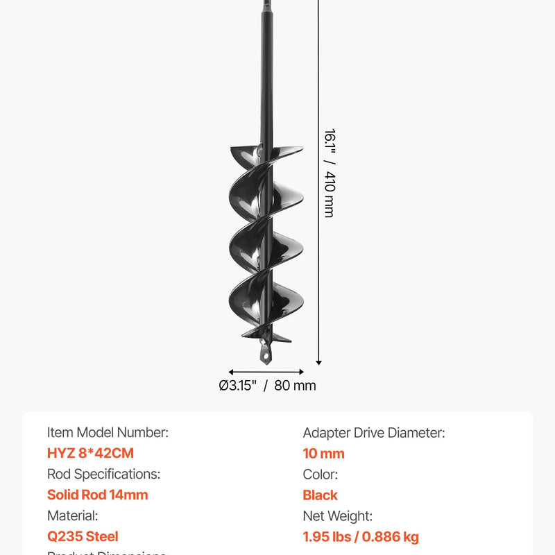 Zemes urbšanas un stādīšanas spirālurbis 80 × 410 mm
