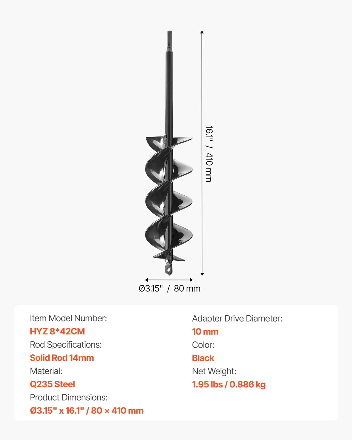 Ground auger drill 80 × 410 mm