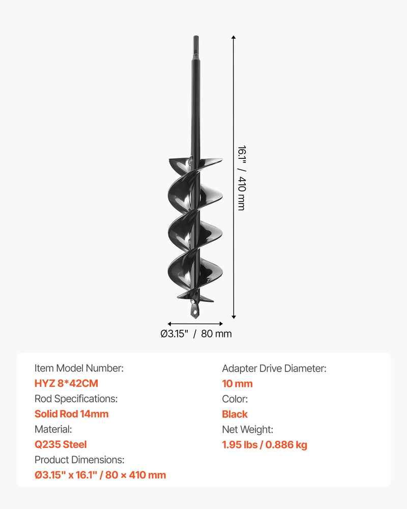 Zemes urbšanas un stādīšanas spirālurbis 80 × 410 mm