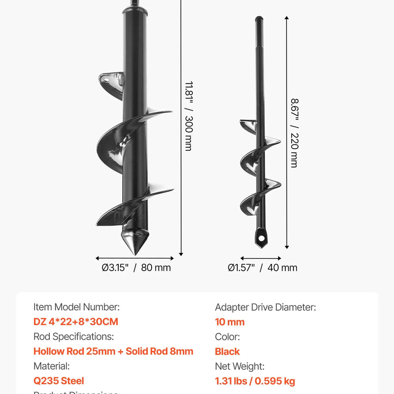 2 габ. урбья узгали 300 мм или 220 мм zemes spirālveida bedrīšu rakšanai