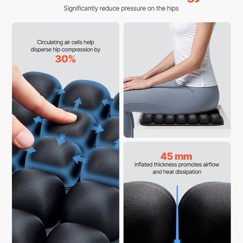 VEVOR piepūšams sēdekļa spilvens ar 3D gaisa šūnu struktūru, spiediena samazināšanas spilvens no Lycra un TPU ar manuālo pumpi, viegls un portatīvs, piemērots ratiņkrēsliem, birojam, automašīnām un ceļošanai - ZEMLETES.LV