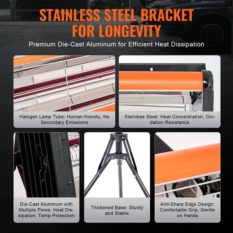 VEVOR 2000 W portatīva/stenda infrasarkanā krāsas žāvēšanas lampa automašīnu žāvēšanai un apkurei