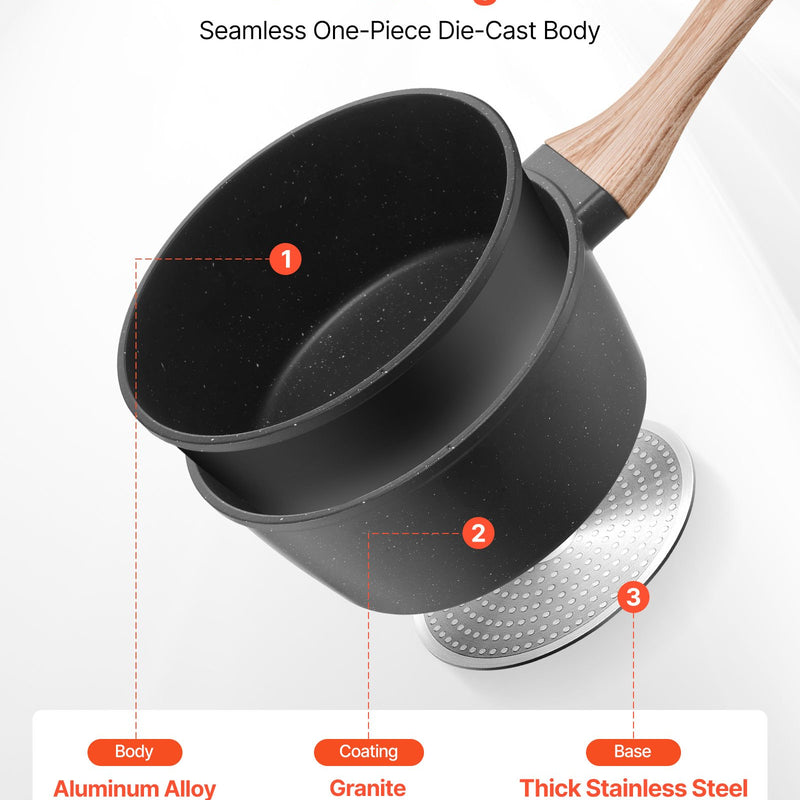 1,5 l kastrolis ar nelīpošo pārklājumu un rūdīta stikla vāku, daudzfunkcionāls katls ar noņemamu rokturi, piemērots indukcijas plītīm, melns