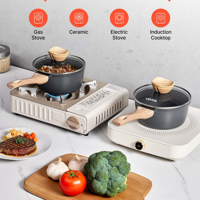 1,5 l kastrolis ar nelīpošo pārklājumu un rūdīta stikla vāku, daudzfunkcionāls katls ar noņemamu rokturi, piemērots indukcijas plītīm, melns