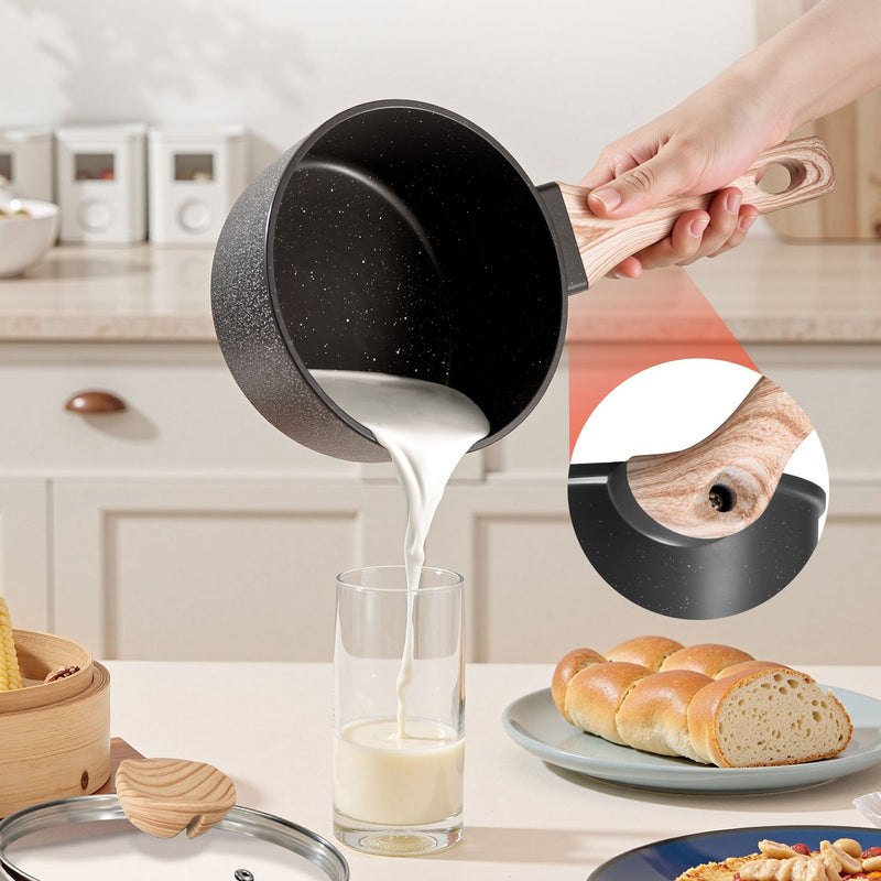 1,5 l kastrolis ar nelīpošo pārklājumu un rūdīta stikla vāku, daudzfunkcionāls katls ar noņemamu rokturi, piemērots indukcijas plītīm, melns