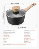 1,5 l kastrolis ar nelīpošo pārklājumu un rūdīta stikla vāku, daudzfunkcionāls katls ar noņemamu rokturi, piemērots indukcijas plītīm, melns