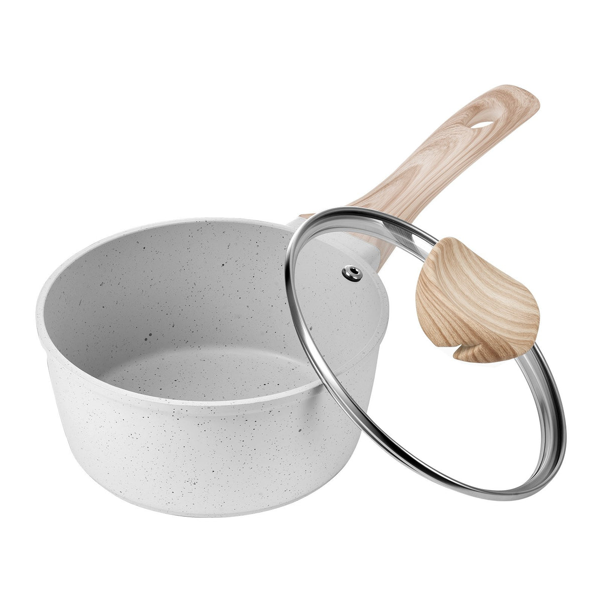 VEVOR Pot 1.5 L with Non-Stick Coating, Glass Lid and Removable Handle, Induction Compatible, White