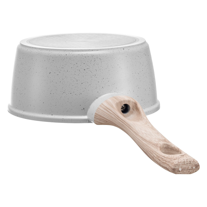 1,5 l katliņš ar nelīpošo pārklājumu un rūdīta stikla vāku, daudzfunkcionāls ar noņemamu rokturi, piemērots indukcijas plītīm, balts