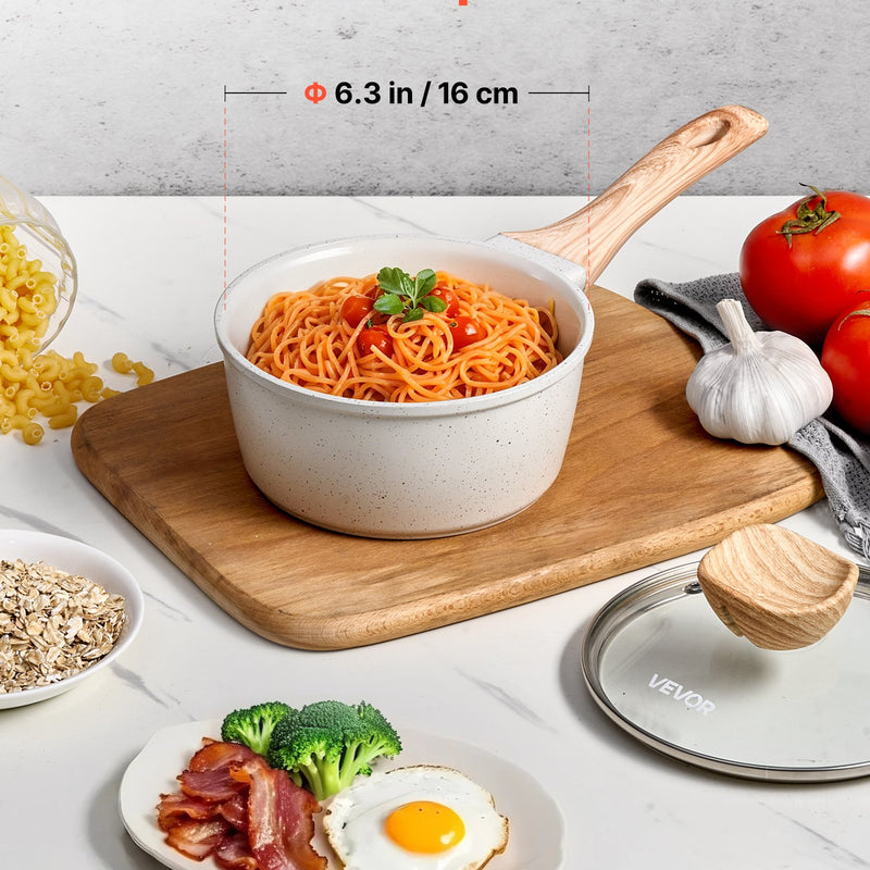 1,5 l katliņš ar nelīpošo pārklājumu un rūdīta stikla vāku, daudzfunkcionāls ar noņemamu rokturi, piemērots indukcijas plītīm, balts