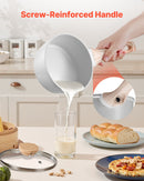 1,5 l katliņš ar nelīpošo pārklājumu un rūdīta stikla vāku, daudzfunkcionāls ar noņemamu rokturi, piemērots indukcijas plītīm, balts