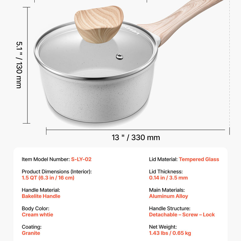 1,5 l katliņš ar nelīpošo pārklājumu un rūdīta stikla vāku, daudzfunkcionāls ar noņemamu rokturi, piemērots indukcijas plītīm, balts