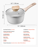 1,5 l katliņš ar nelīpošo pārklājumu un rūdīta stikla vāku, daudzfunkcionāls ar noņemamu rokturi, piemērots indukcijas plītīm, balts