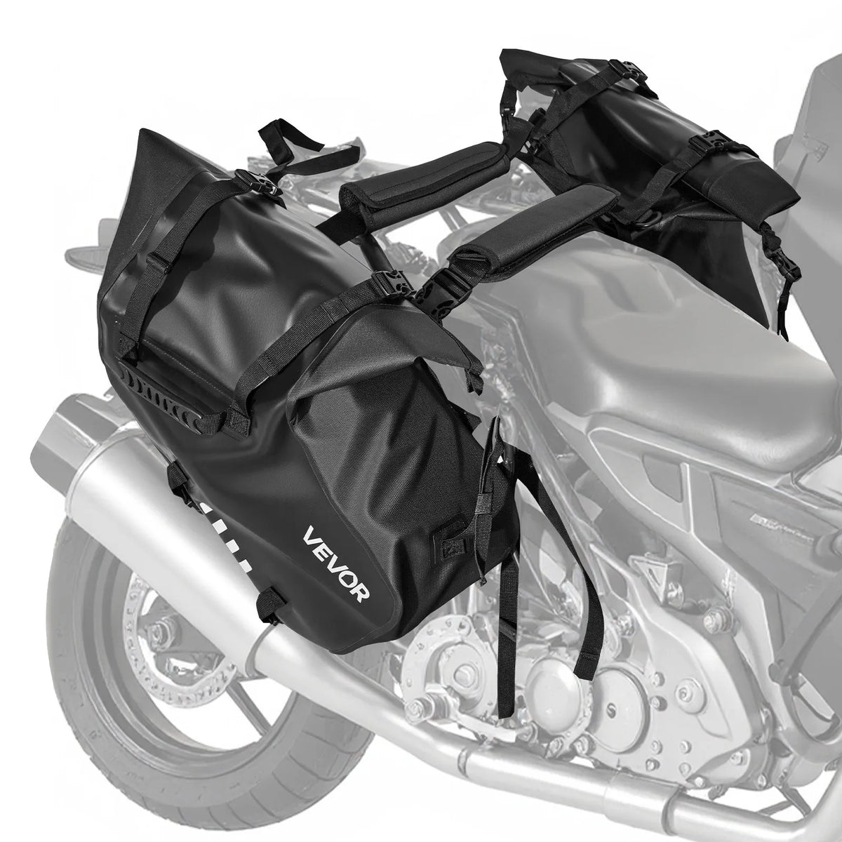 VEVOR motocikla sānu somas, 28 l (14 l x 2) lielas ietilpības motocikla sānu bagāžas somas, saderīgas ar lielāko daļu motociklu, ūdensizturīga āra motocikla bagāžas uzglabāšanas pleca soma ar apakšējo stiprinājuma siksnu, melna - ZEMLETES.LV