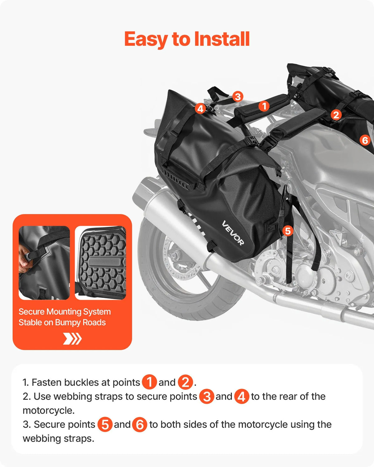 VEVOR motocikla sānu somas, 28 l (14 l x 2) lielas ietilpības motocikla sānu bagāžas somas, saderīgas ar lielāko daļu motociklu, ūdensizturīga āra motocikla bagāžas uzglabāšanas pleca soma ar apakšējo stiprinājuma siksnu, melna - ZEMLETES.LV