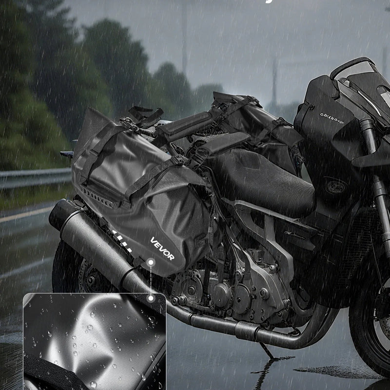 VEVOR motocikla sānu somas, 28 l (14 l x 2) lielas ietilpības motocikla sānu bagāžas somas, saderīgas ar lielāko daļu motociklu, ūdensizturīga āra motocikla bagāžas uzglabāšanas pleca soma ar apakšējo stiprinājuma siksnu, melna - ZEMLETES.LV