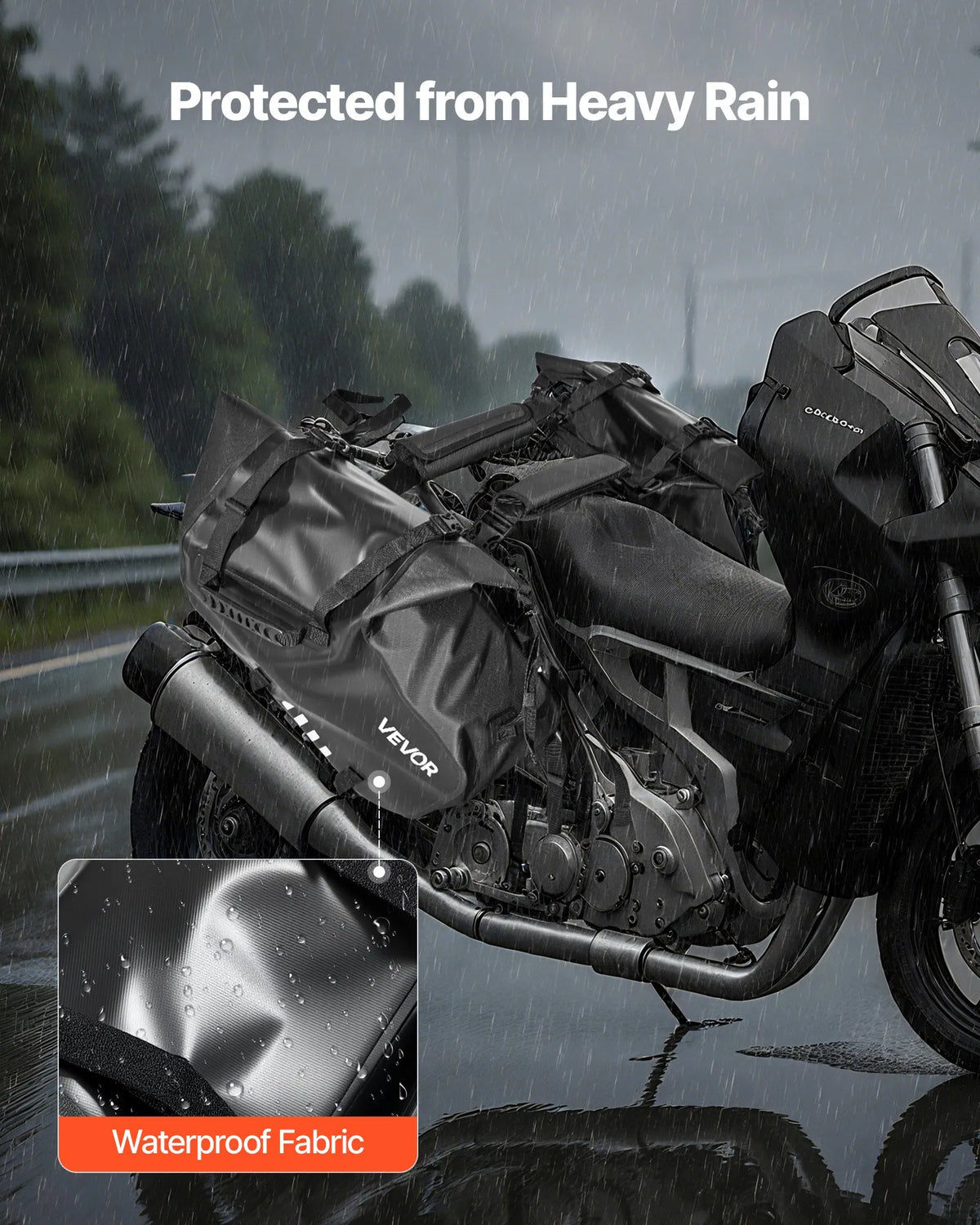 VEVOR motocikla sānu somas, 28 l (14 l x 2) lielas ietilpības motocikla sānu bagāžas somas, saderīgas ar lielāko daļu motociklu, ūdensizturīga āra motocikla bagāžas uzglabāšanas pleca soma ar apakšējo stiprinājuma siksnu, melna - ZEMLETES.LV