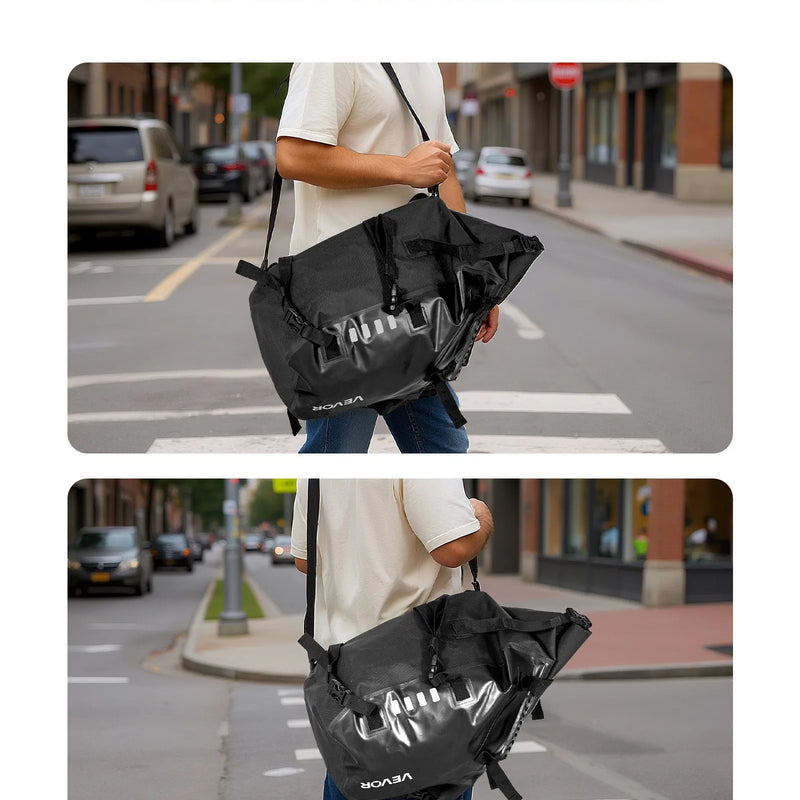VEVOR motocikla sānu somas, 28 l (14 l x 2) lielas ietilpības motocikla sānu bagāžas somas, saderīgas ar lielāko daļu motociklu, ūdensizturīga āra motocikla bagāžas uzglabāšanas pleca soma ar apakšējo stiprinājuma siksnu, melna - ZEMLETES.LV