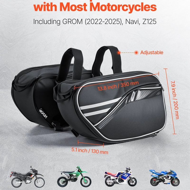 VEVOR motocikla sānu soma, 30 l (15 l x 2) ietilpīga motocikla sānu bagāžas soma ar ūdensnecaurlaidīgu lietus pārsegu un stiprinājuma siksnām, saderīga ar lielāko daļu motociklu, āra sporta motocikla bagāžas uzglabāšanas soma, melna - ZEMLETES.LV